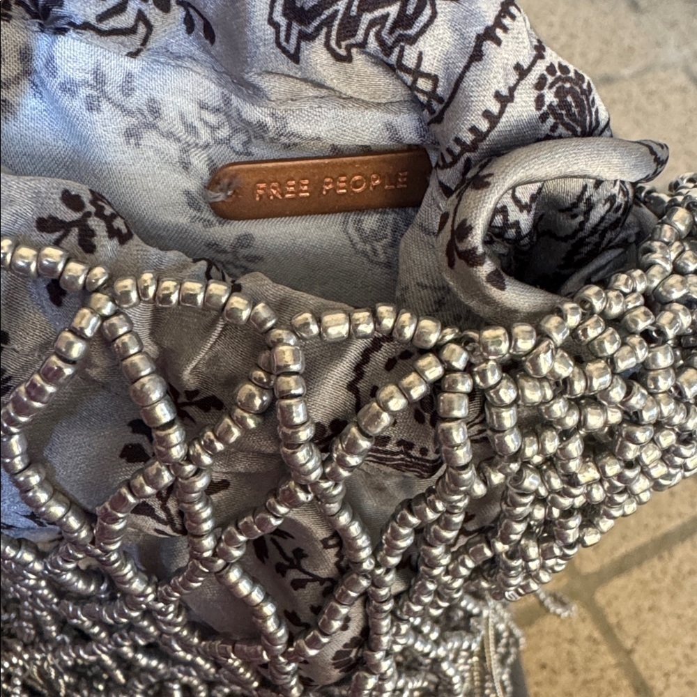 Free People purse Silver pewter Hayes Shoulder Bag NEW Beaded netting - Picture 6 of 7